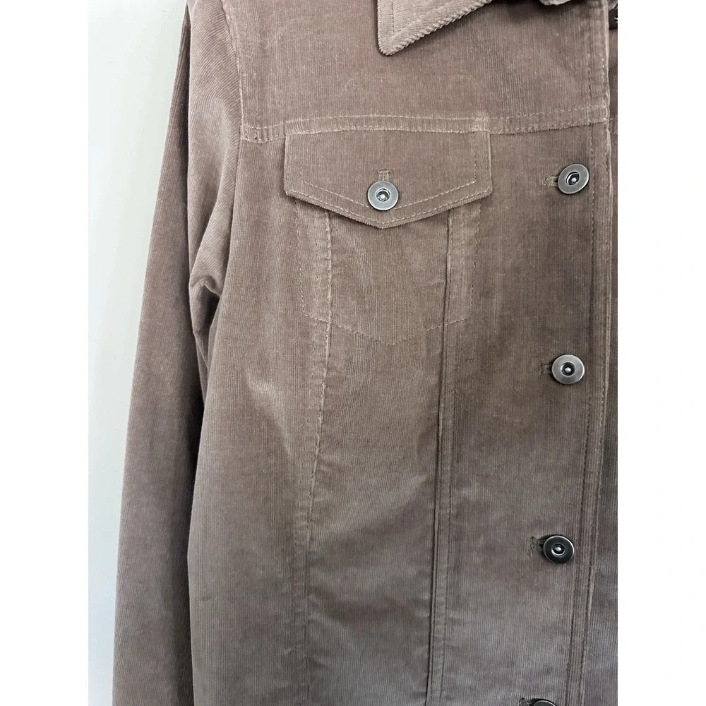 Brown Stretch Corduroy Jacket Womens Classic Long Sleeved Size 14 XL Capsule